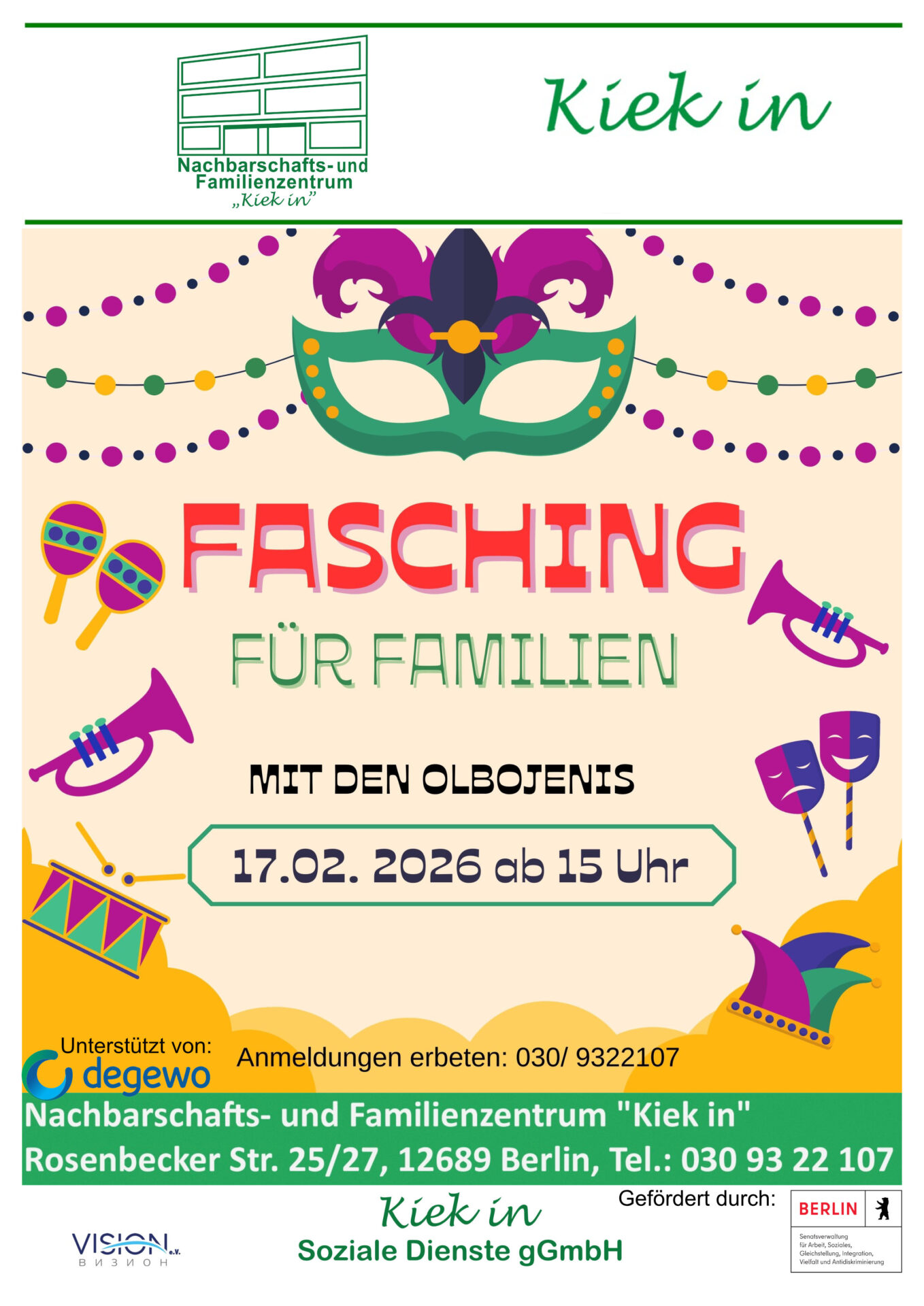 Familienfasching im Nachbarschafts- und Familienzentrum „Kiek in“