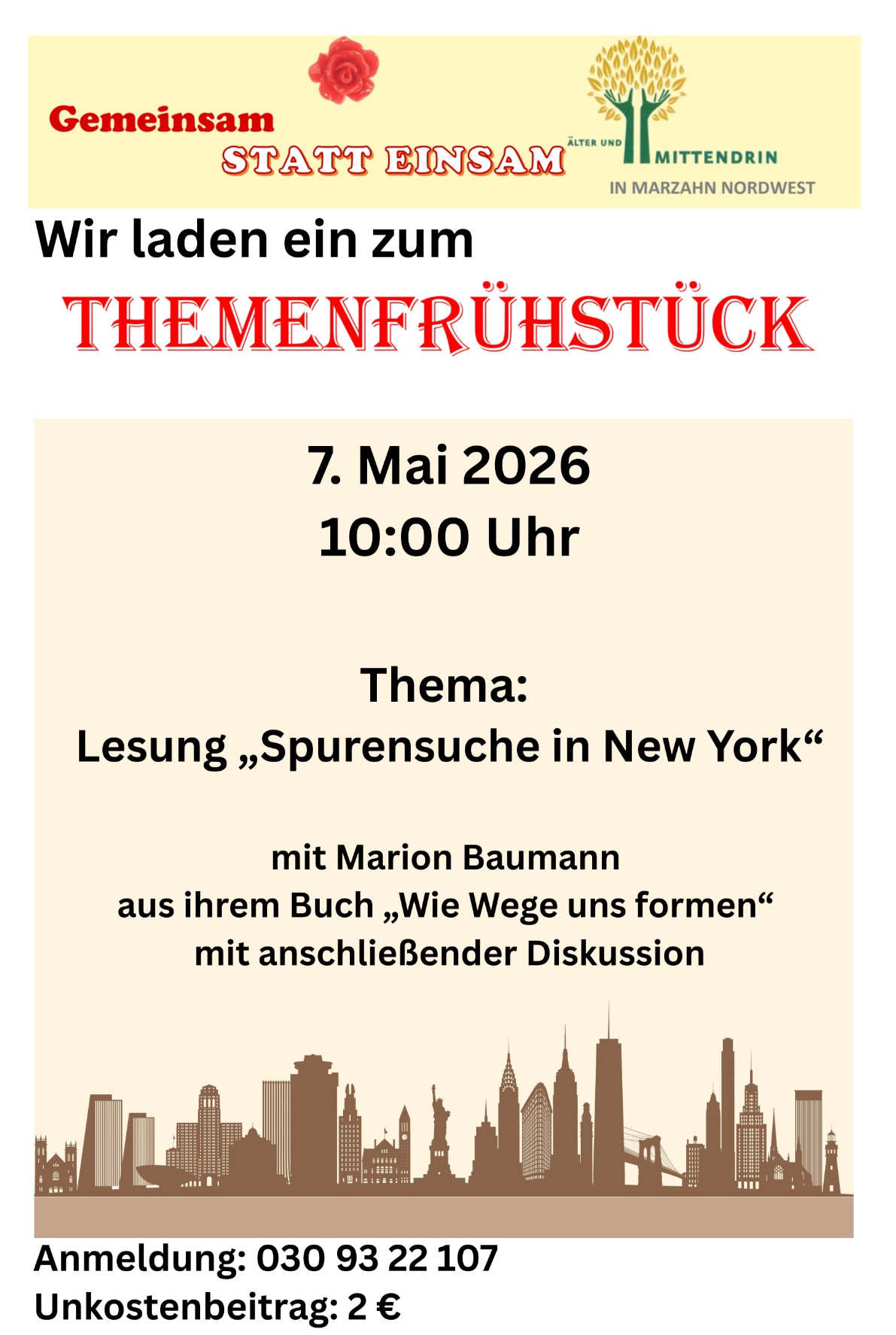 Themenfrühstück: Lesung „Spurensuche in New York“